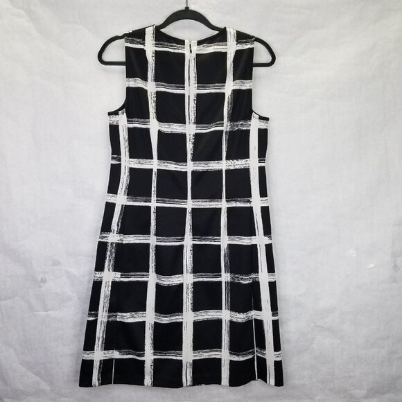 Eliza J A-Line Dress Women's 6 Black White Windowpane Sleeveless Modern Back Zip - Picture 9 of 14